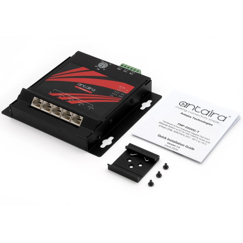 5-Port Industrial Gigabit PoE+ Unmanaged Flat Ethernet Switch, IP30, 48-56VDC