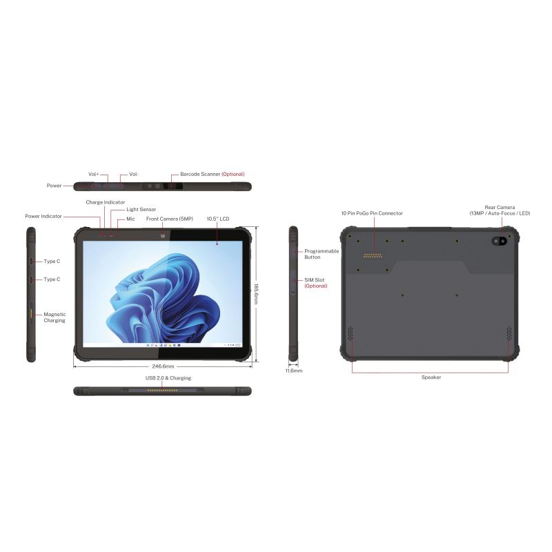 MW-100 Rugged Tablet, 10.5" Industrie Tablet, IP66, Intel Alder Lake N200, inkl. 1D/2D Scanner